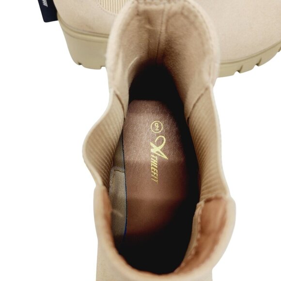 Anklet Womens Beige Chelsea Boots With Chunky Heel & Elastic Sides Size 9 - Picture 7 of 13